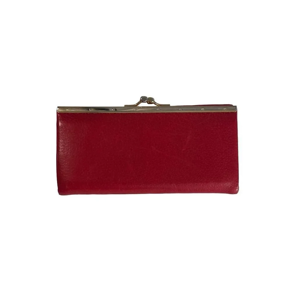 Carre Royal Women's Leather Trifold Kiss Lock Wallet Red